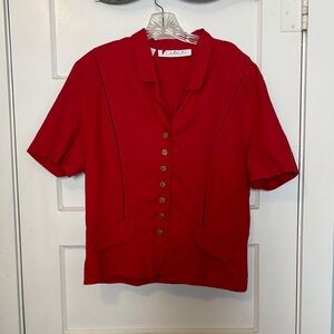 Claus Red Short Sleeve Button Front Top Size 16